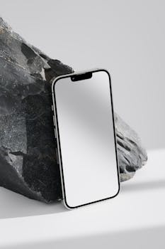 Close-up of a smartphone against a stone background, emphasizing modern design.