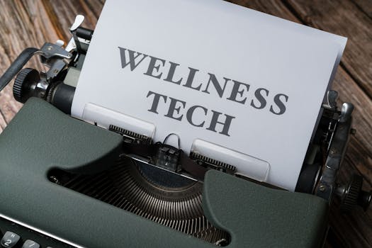 Close-up of a typewriter with paper displaying 'WELLNESS TECH'.