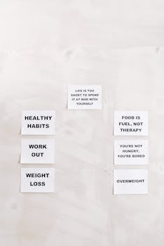 Collection of quotes promoting healthy habits and weight loss for a balanced lifestyle.